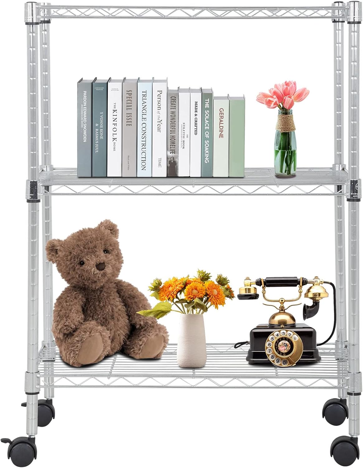 3-Tier Wire Storage Shelves with Wheels for Home & Garage