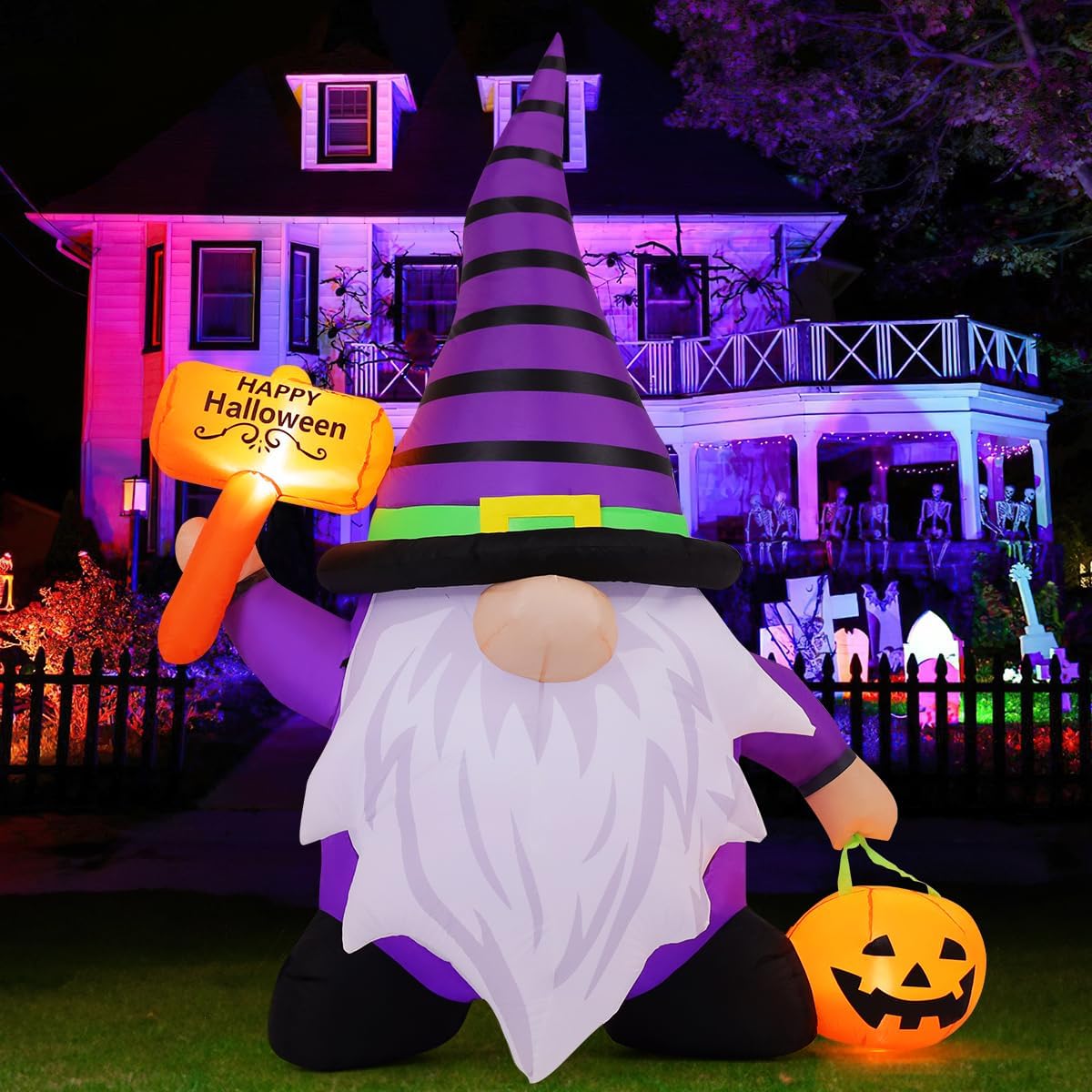 GOOSH 6.7 FT Halloween Gnome Inflatables with LED Lights