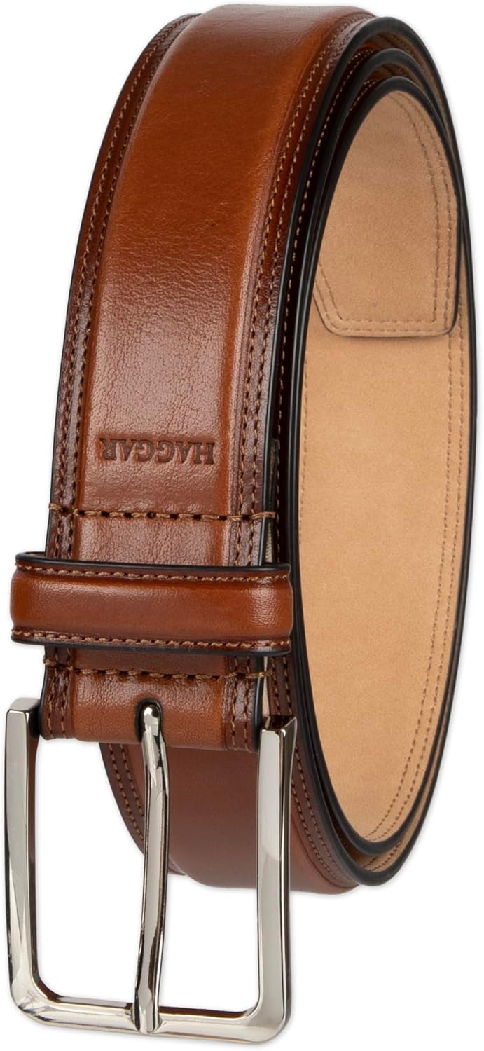 Haggar Leather Dress Belt for Suits and Casual Pants