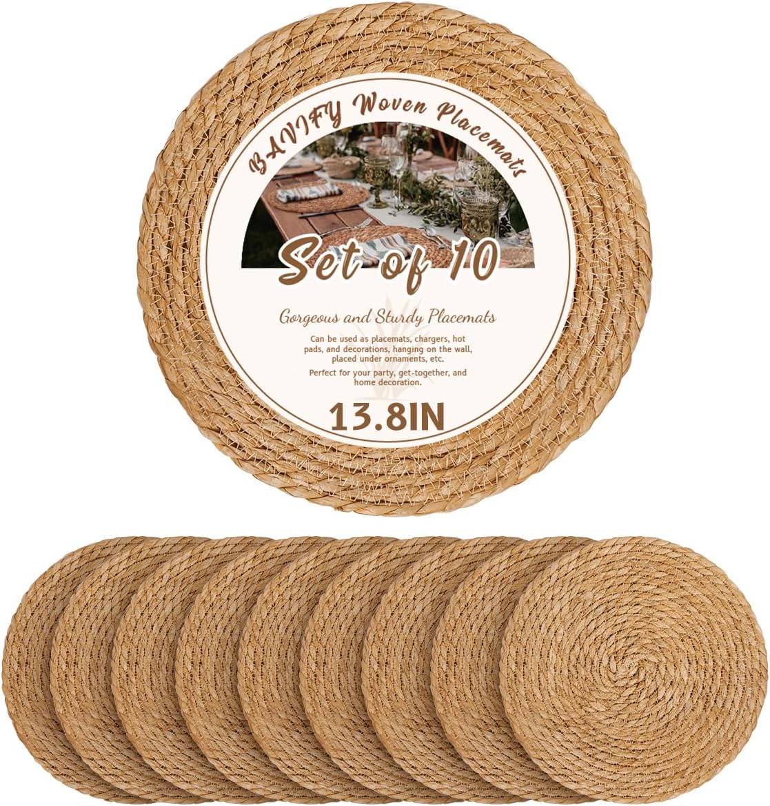 Round Woven Placemats Set of 10 for Rustic Dining Decor