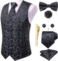 Silk Mens Vest Set for Men - 8PC Paisley Floral Waistcoat Set