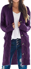Long Sleeve Cable Knit Long Cardigan for Women - Cozy Layering L=US