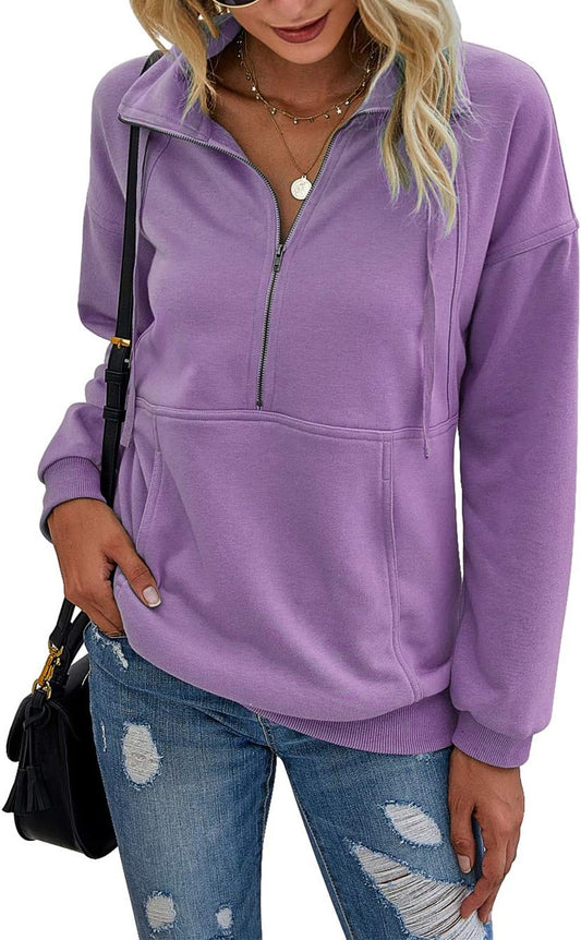 Casual Long Sleeve Lapel Zipper Sweatshirt for Women 2025