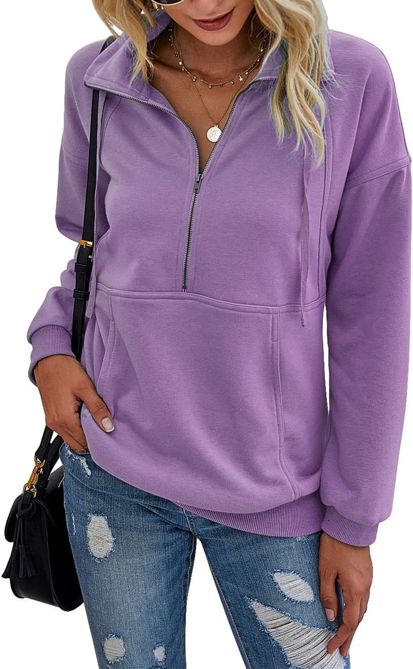PRETTYGARDEN Women's Casual Long Sleeve Zipper Sweatshirt Tops