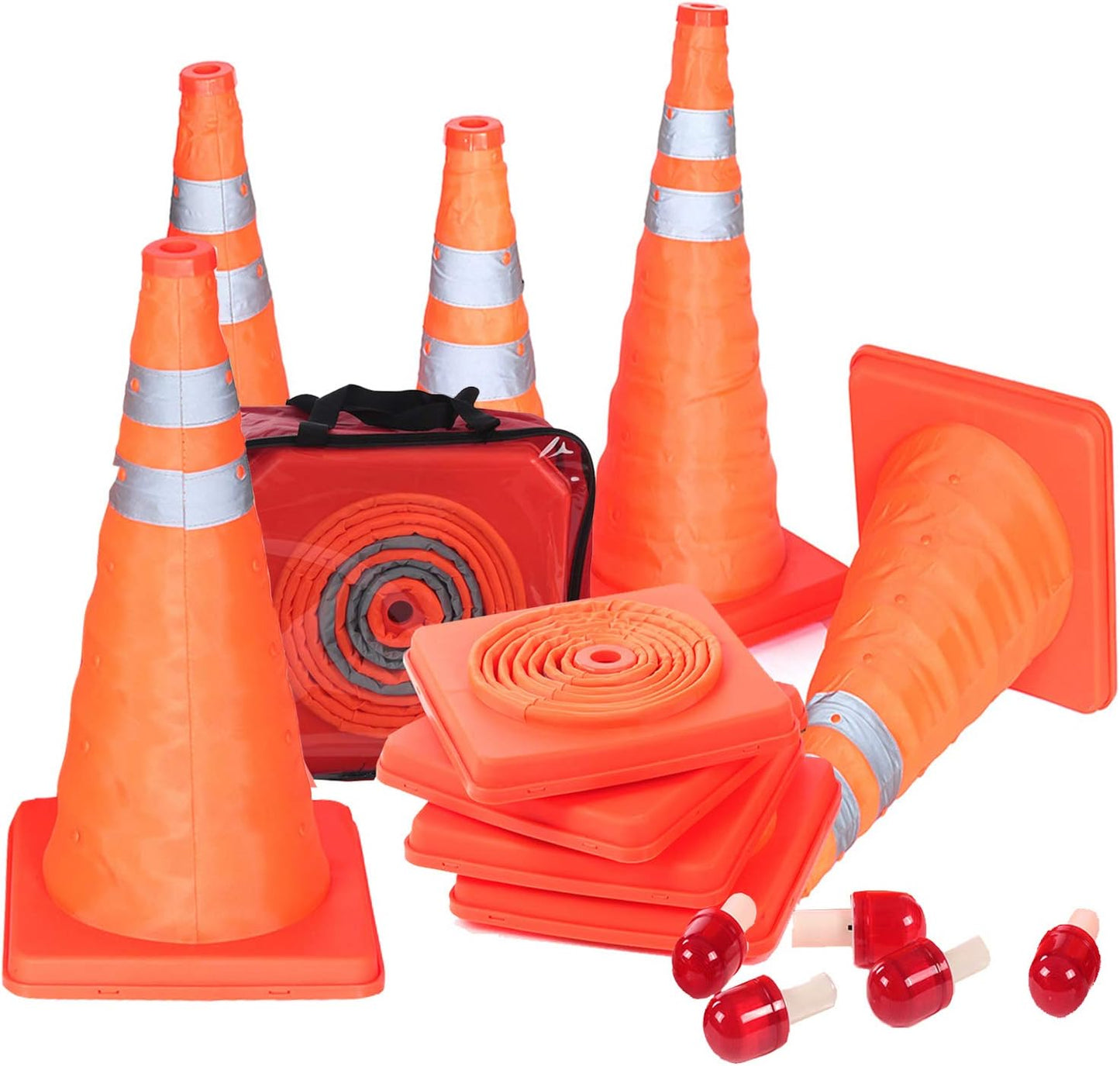 18 Collapsible Traffic Cones with LED Lights for Safety Use