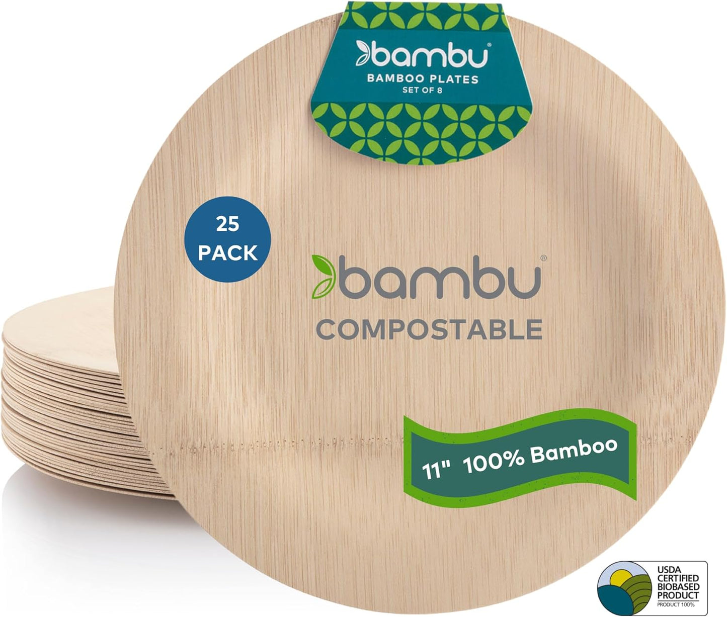 Bambu 11 Inch Round Bamboo Plates - Eco-Friendly Dinnerware