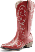 Women's Cowboy Boots Mid Calf Square Toe Chunky Heel - Embroidered