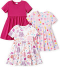PATPAT Toddler Girl Floral Skater Multipack Dresses 3-Pack - Soft