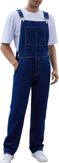 Blue Overalls for Men Work Utility Denim Bib Jumpsuit - Pockets