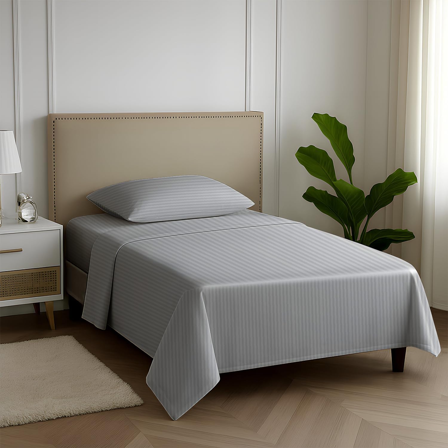 Carressa Linen Striped Egyptian Cotton Twin XL Sheets Set