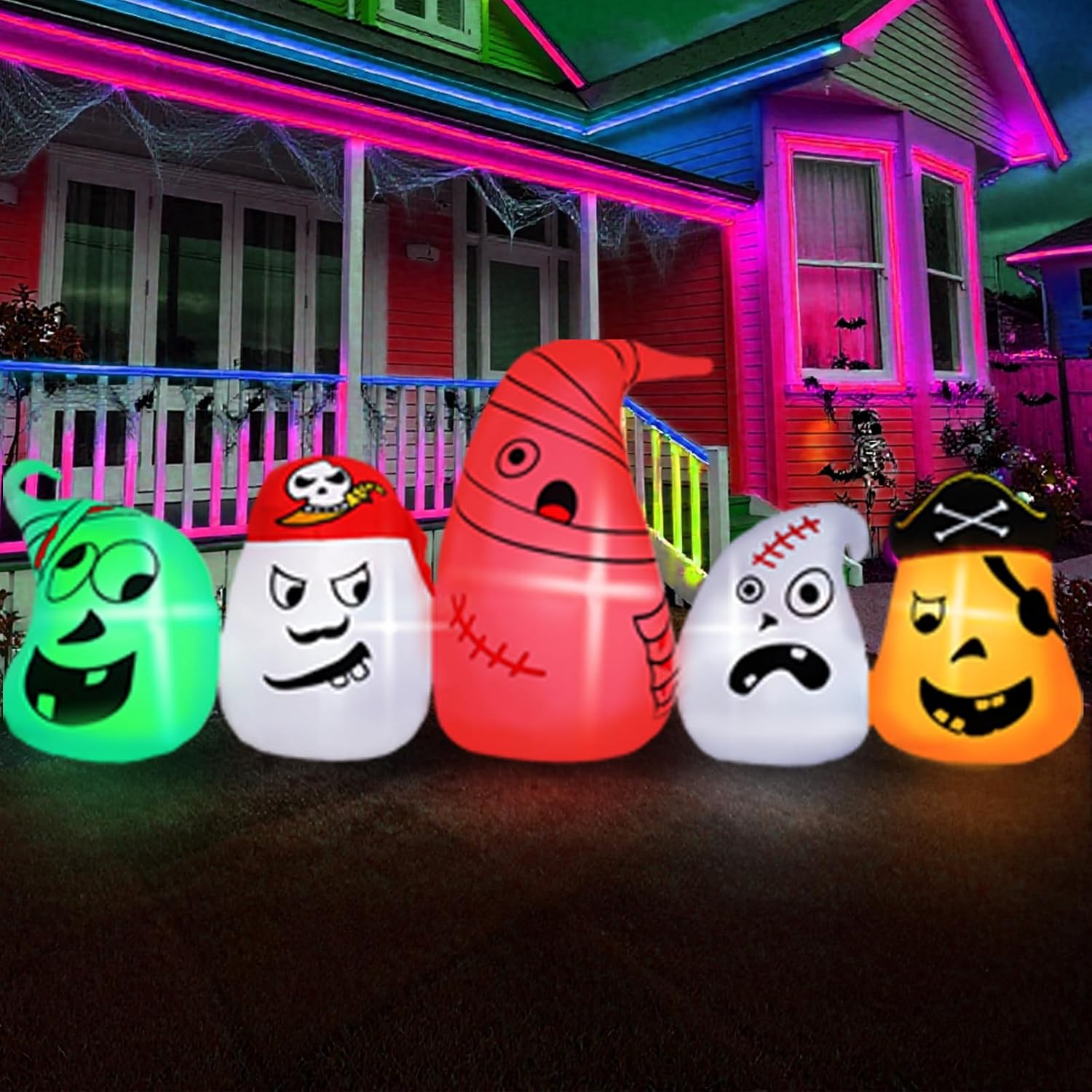8FT Long Halloween Inflatable Ghost with Color Changing Lights