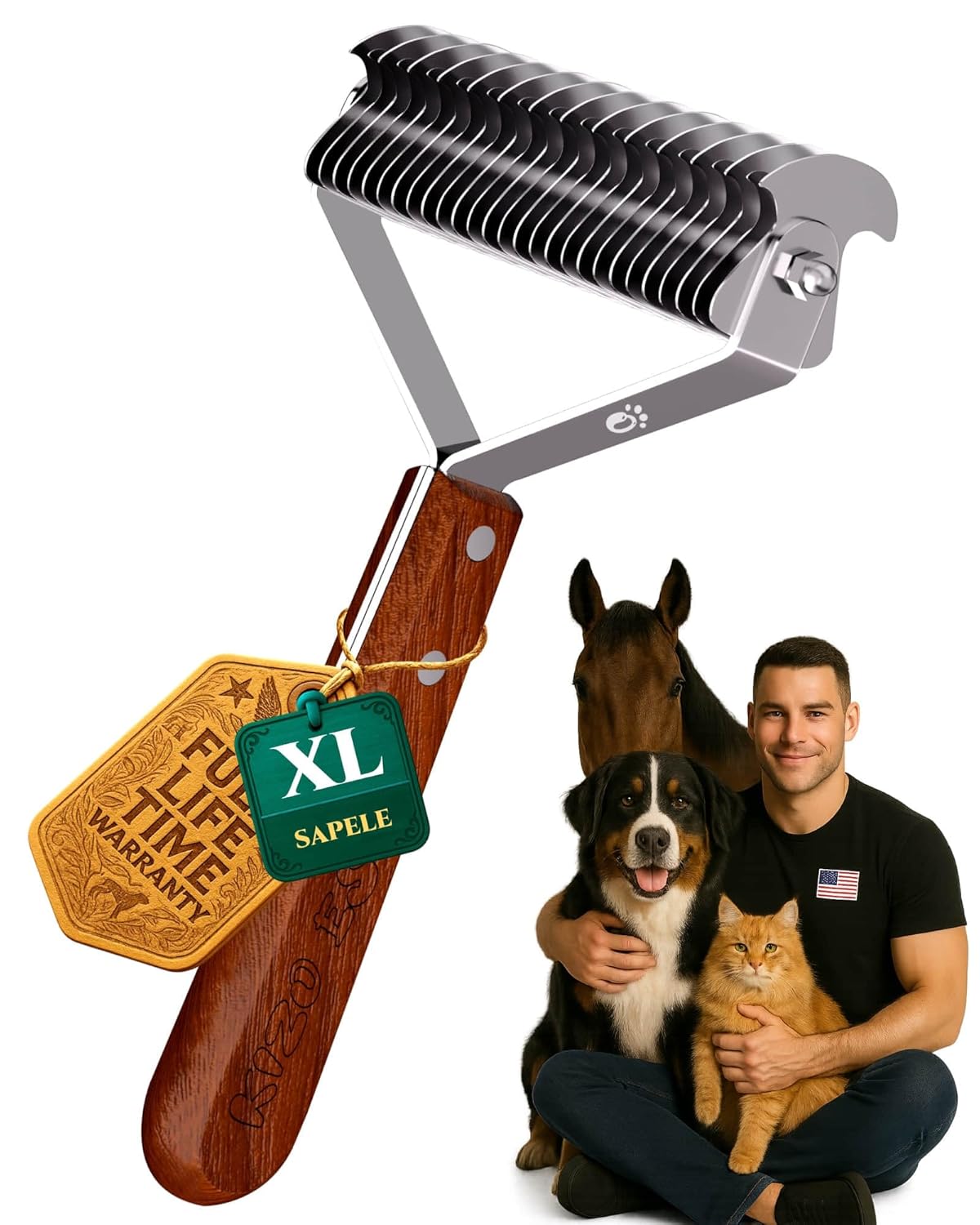 Extra Large 2-Sided Undercoat Rake for Dogs & Cats Grooming