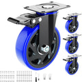 6 Inch Swivel Caster Wheels Set of 4 - Heavy Duty Locking Plate