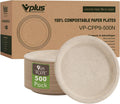 Vplus 500 Pack 9 in Compostable Paper Plates - Heavy Duty Eco Option
