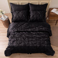 MR&HM Satin Comforter King 7 Piece Set - Luxurious Pinch Pleat Bedding