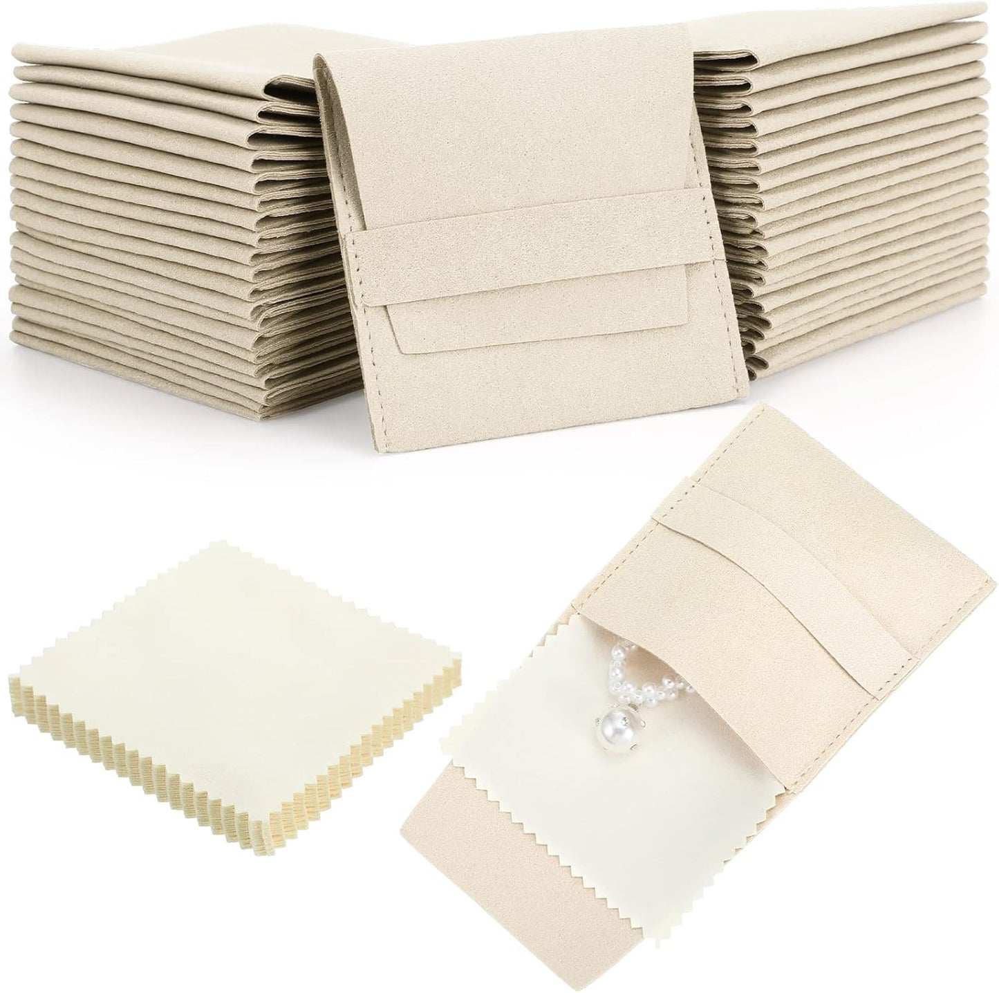 120 Pcs Microfiber Jewelry Pouch with Cleaning Cloth for Gifts