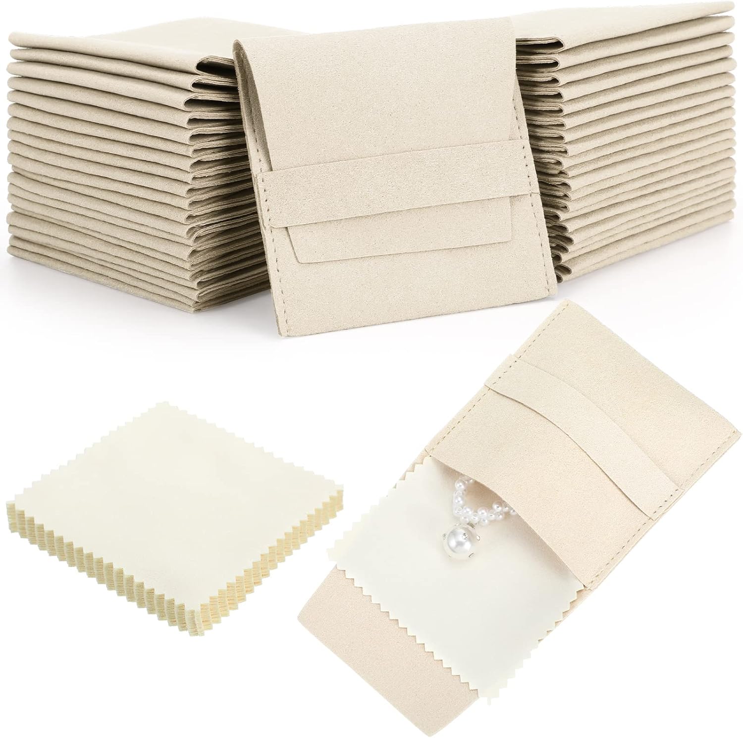 120 Pcs Microfiber Jewelry Pouch with Cleaning Cloth for Gifts