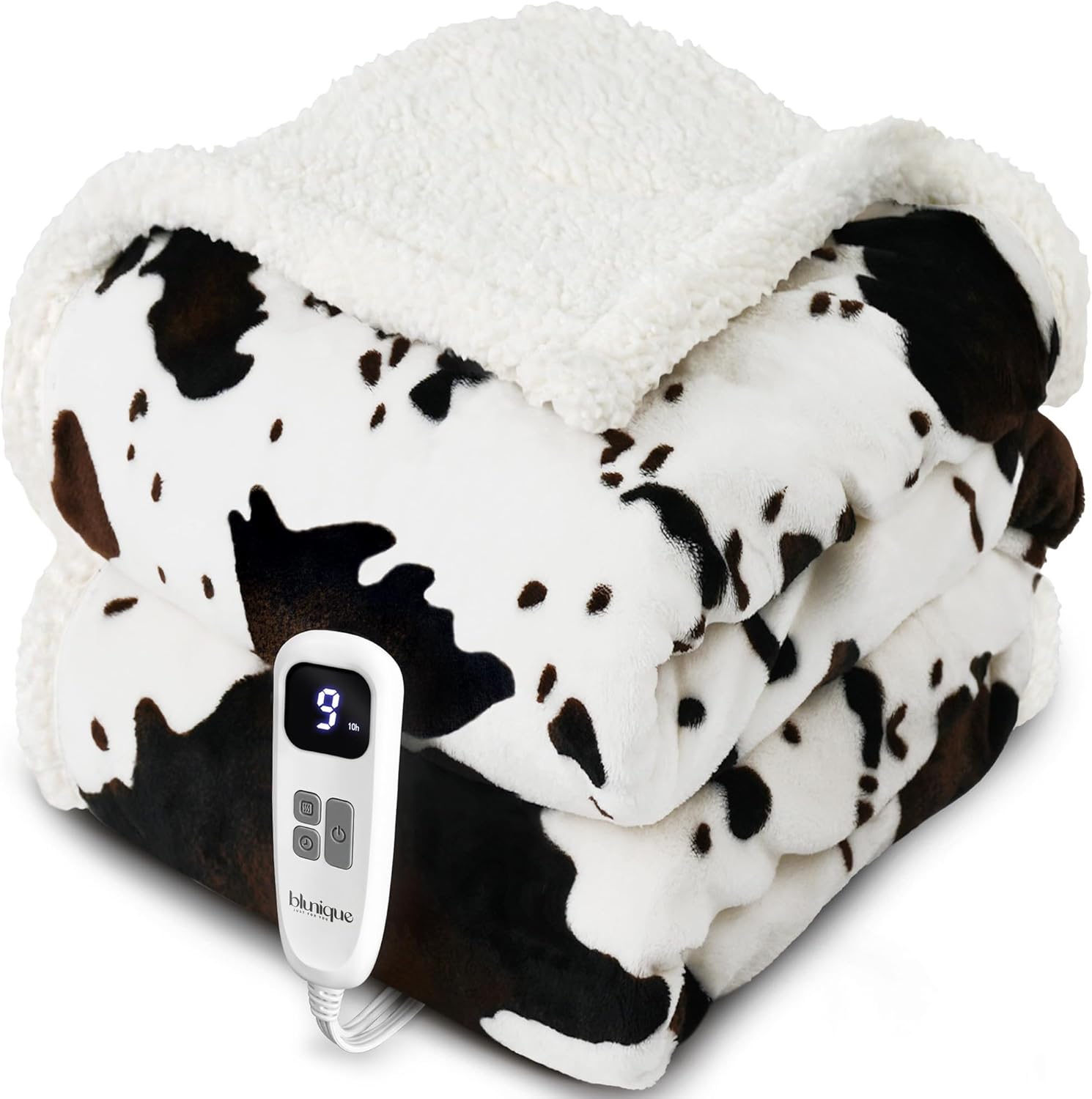 Cow Print Heated Throw Blanket with 10 Heat Levels for Comfort