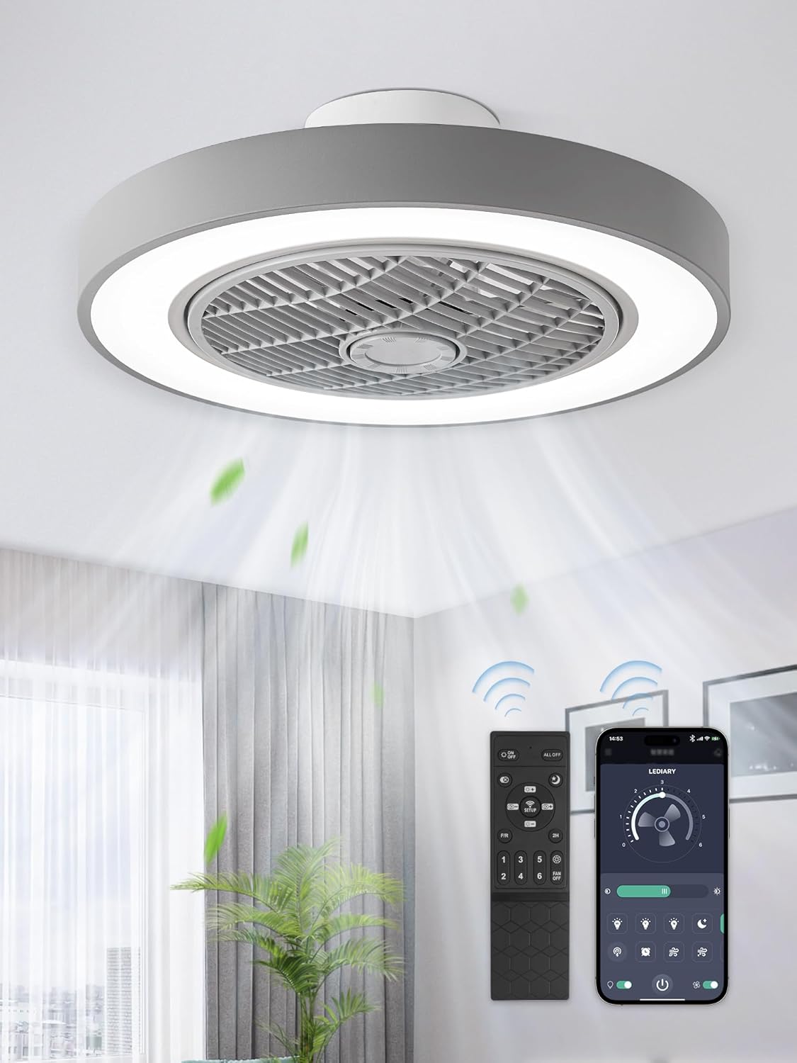 LEDIARY 20 Inch Low Profile Ceiling Fan with Light and Remote