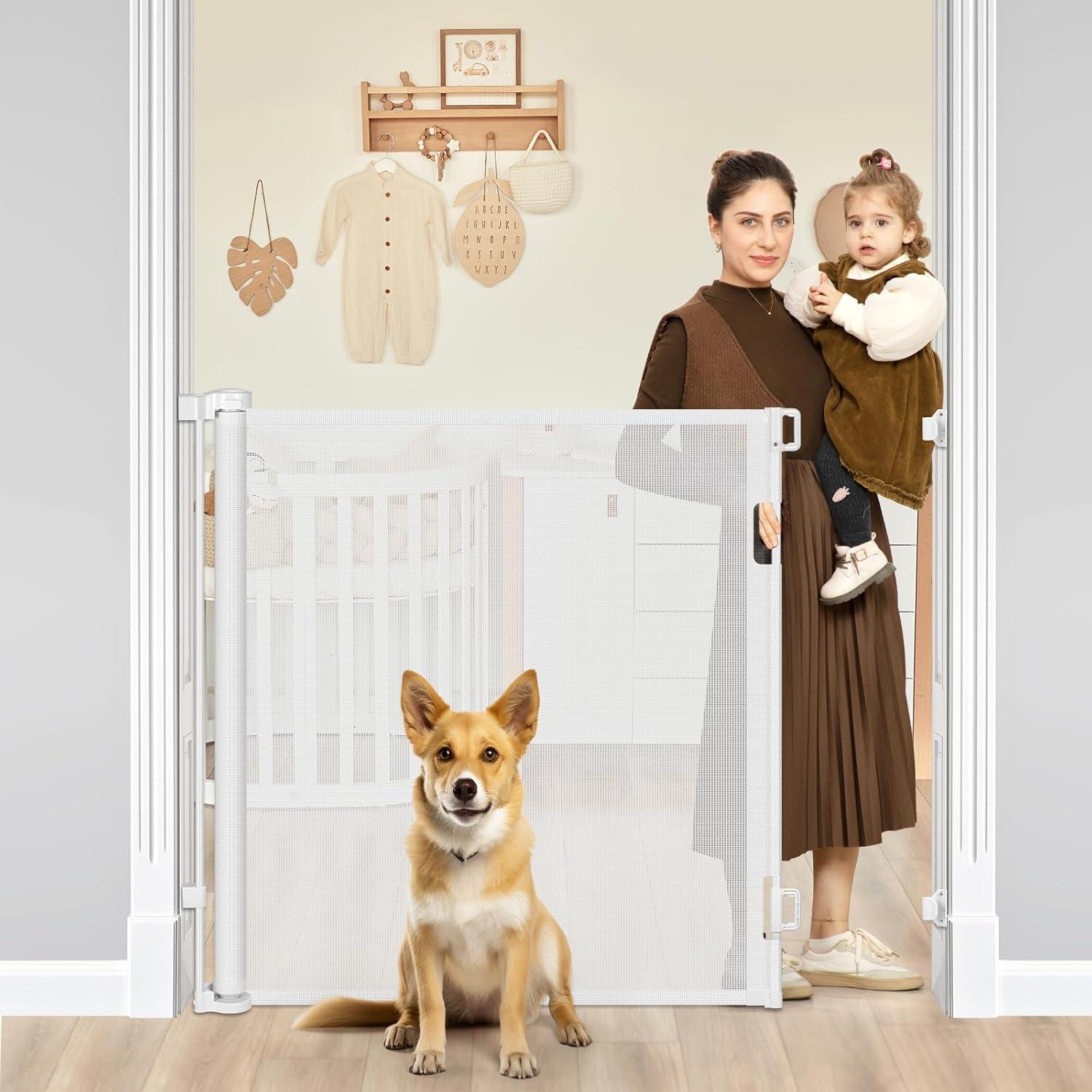42 Inch Extra Tall Retractable Dog Gate for Indoor and Outdoor Use