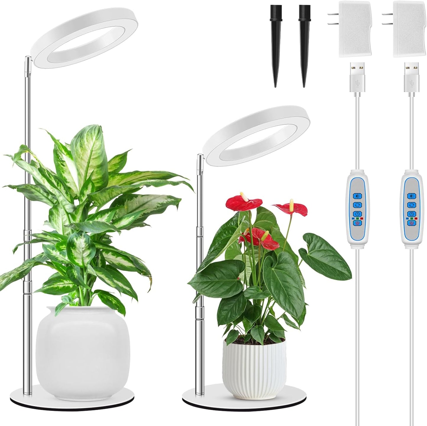 Grow Lights for Indoor Plants with Adjustable Height and Timer
