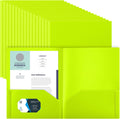 Gueevin 50 Pcs Two Pocket Plastic Folders - Fluorescent Green