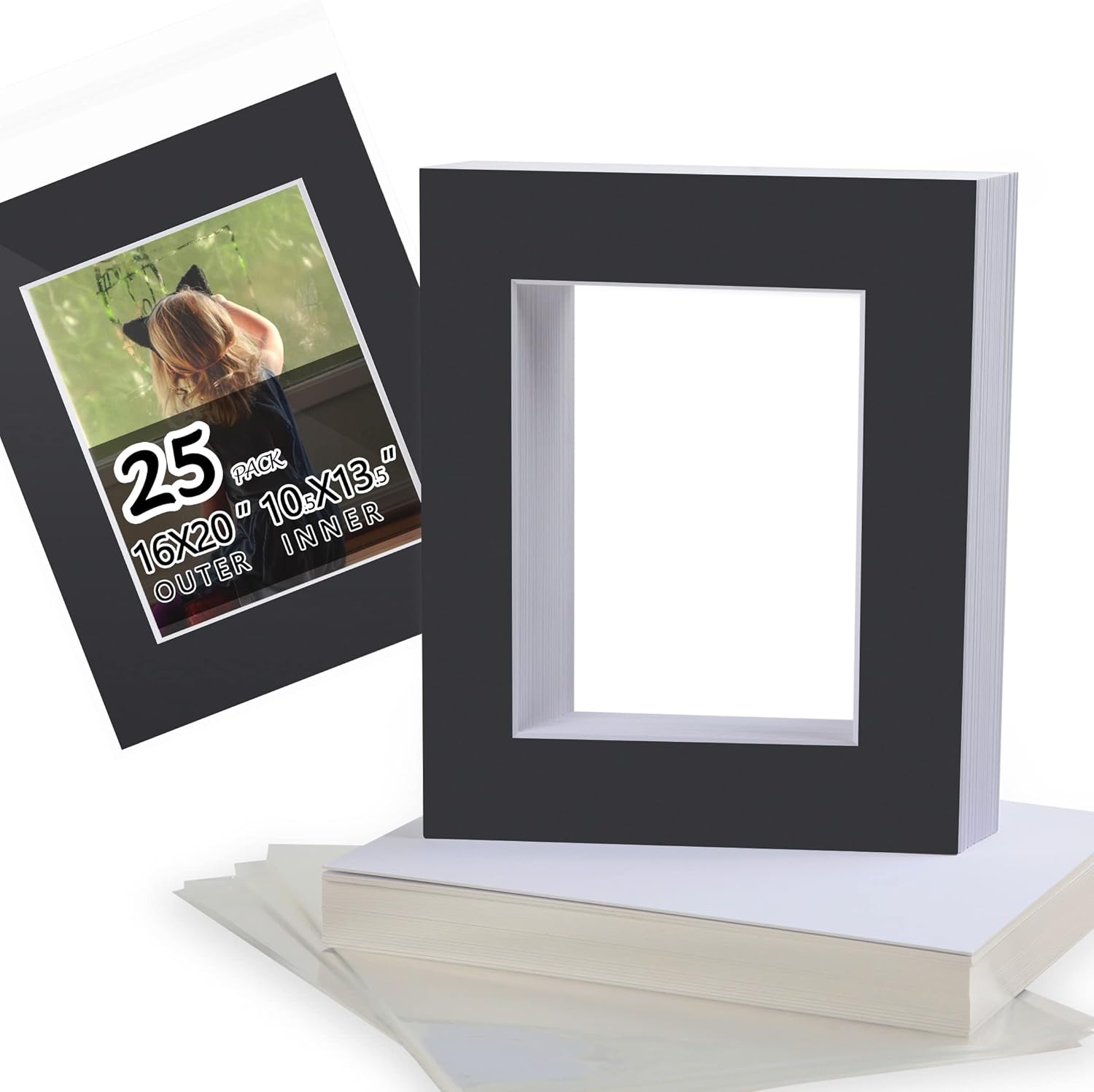 Falling in Art 25 Pack Acid Free 16x20ft' Black Picture Mats