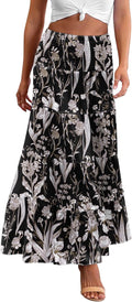 Women's Long Maxi Skirt High Waist Tiered Boho - Double Layer