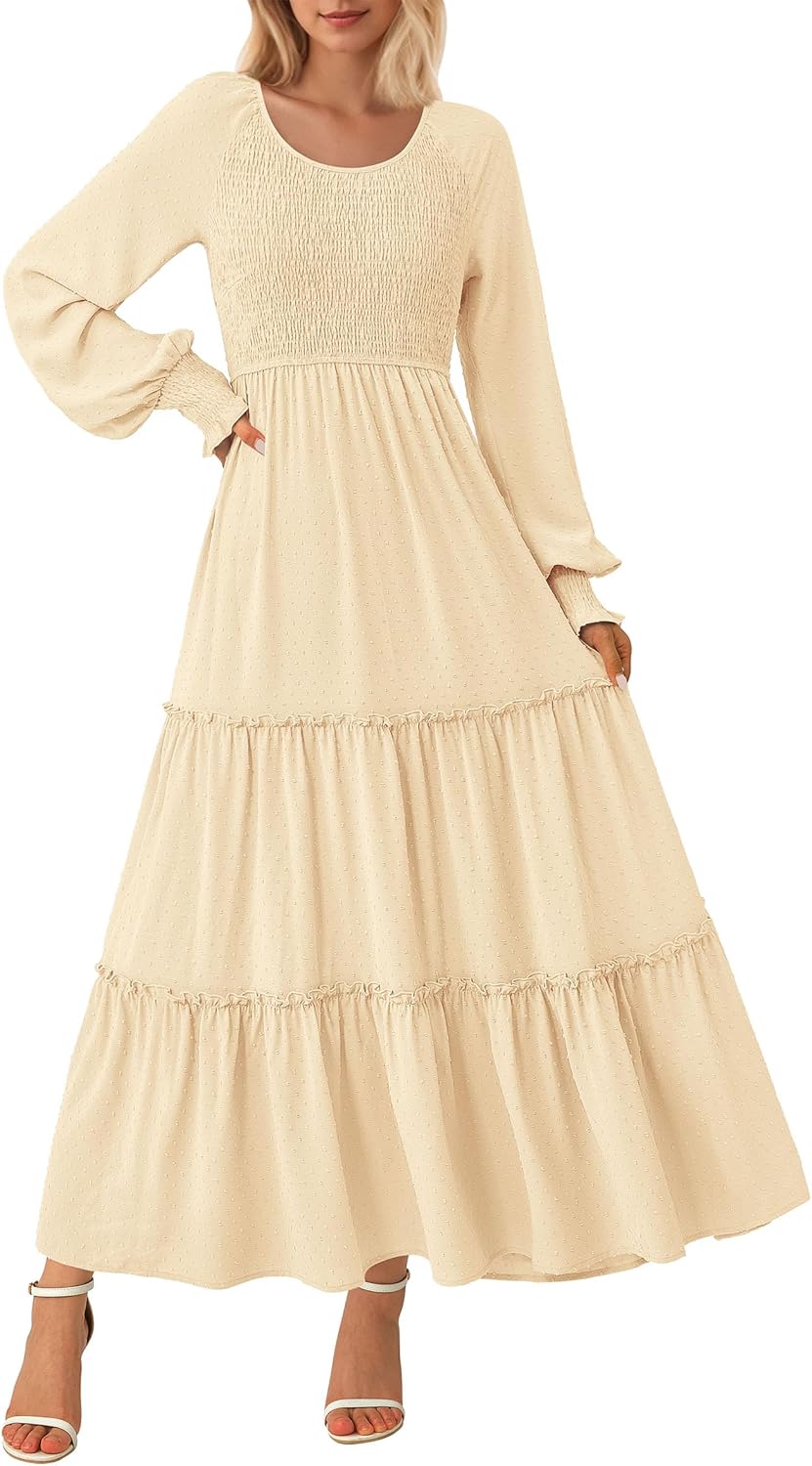 PRETTYGARDEN Women's Smocked Maxi Dress for Fall Weddings