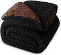 Reversible King Size Sherpa Fleece Blanket 90x104 in - Black/Coffee
