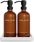 Amber Glass Soap Dispenser Set for Kitchen and Bathroom Decor