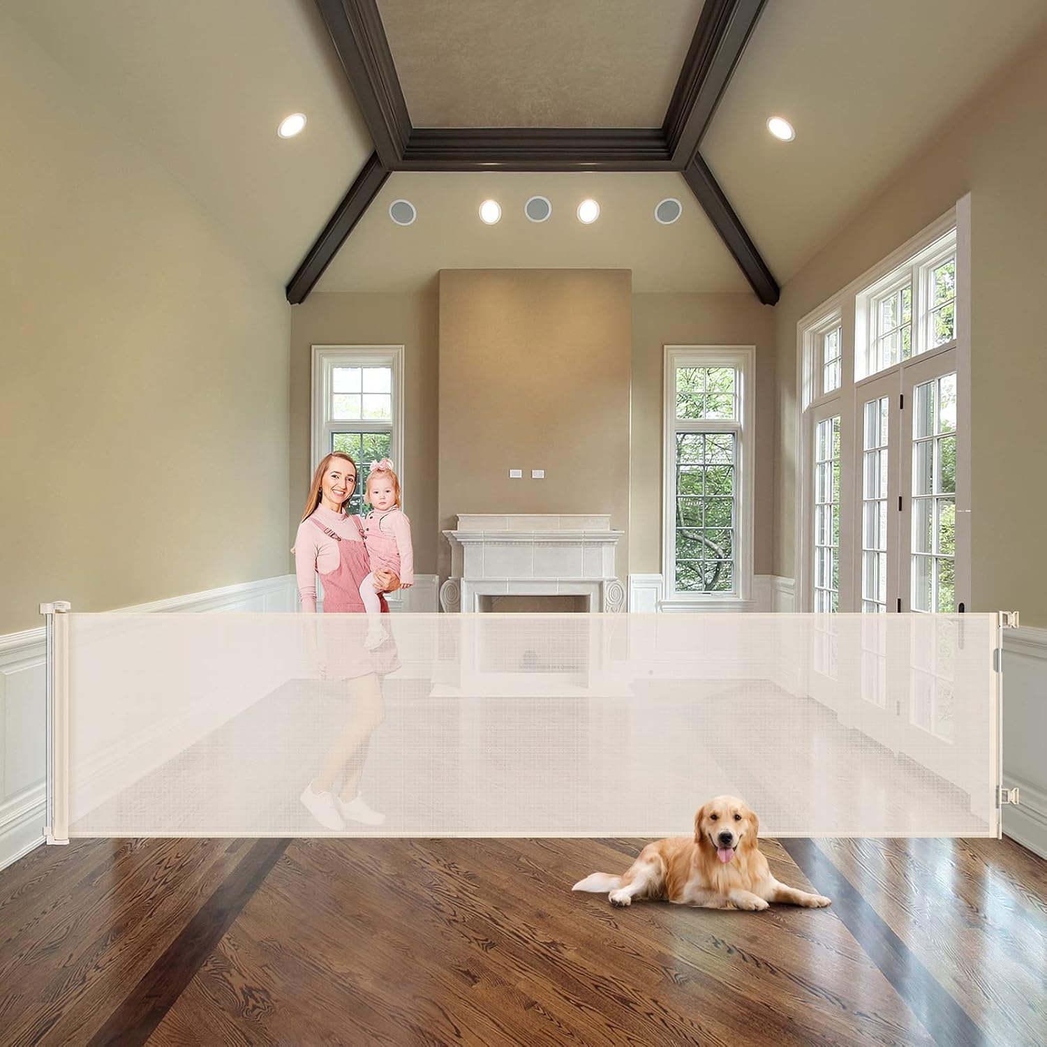 WOMHOM 100 Inch Extra Long Retractable Dog Gate for Safety