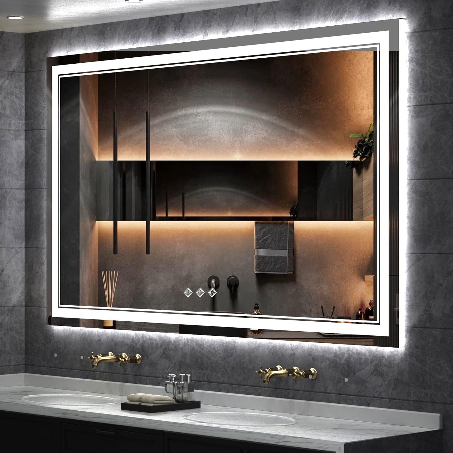 Lighted Vanity Mirror with Gradient Front and Backlit LED Design