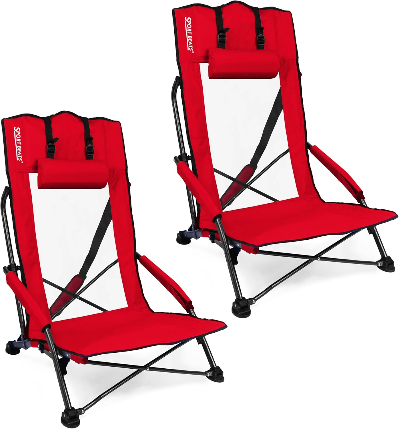 SPORT BEATS Low Beach Chairs Set of 2 with High Back Support
