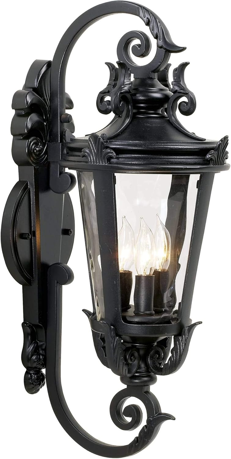 Casa Marseille Outdoor Wall Light Fixture with Black Scroll Arm