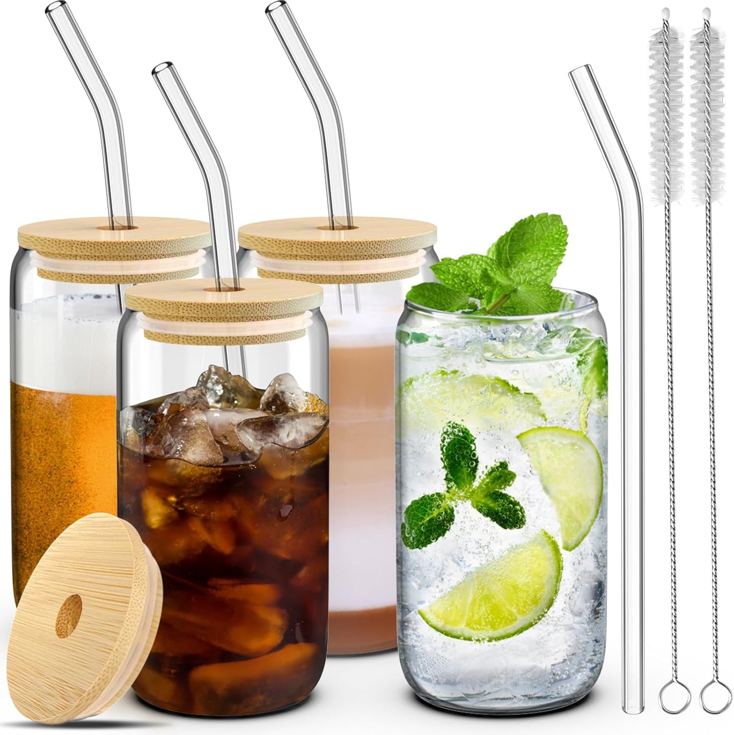 Bamboo Lid Glass Tumbler Set - 16 oz