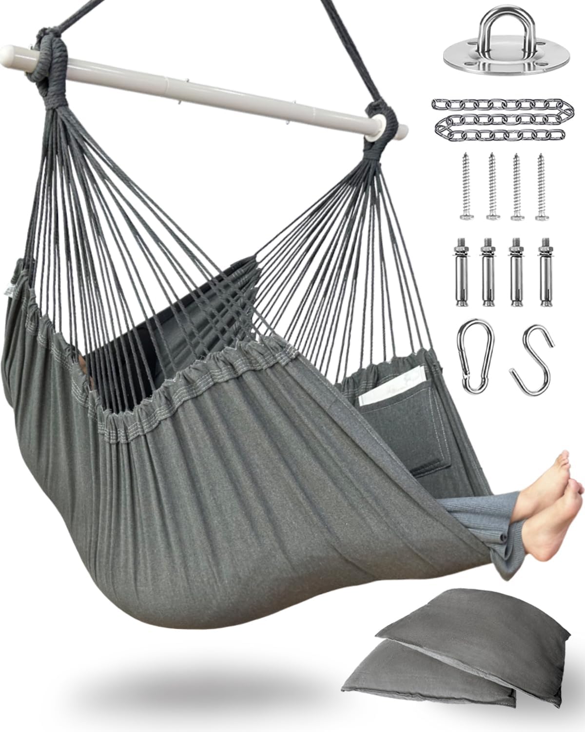 XXL Hammock Chair Swing with Cushions - Max 500lbs Capacity
