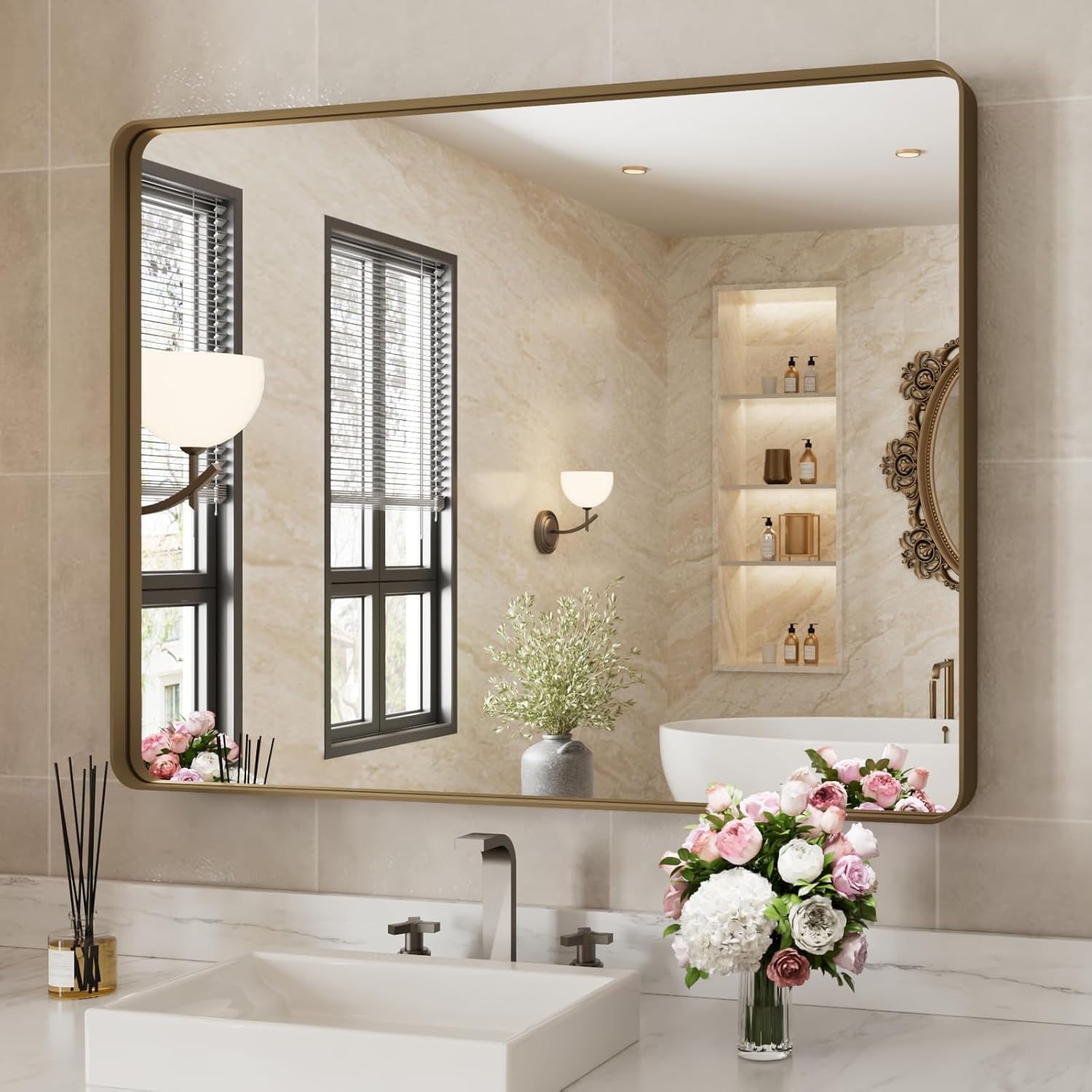WEER Bronze Bathroom Wall Mirror with Durable Aluminum Frame