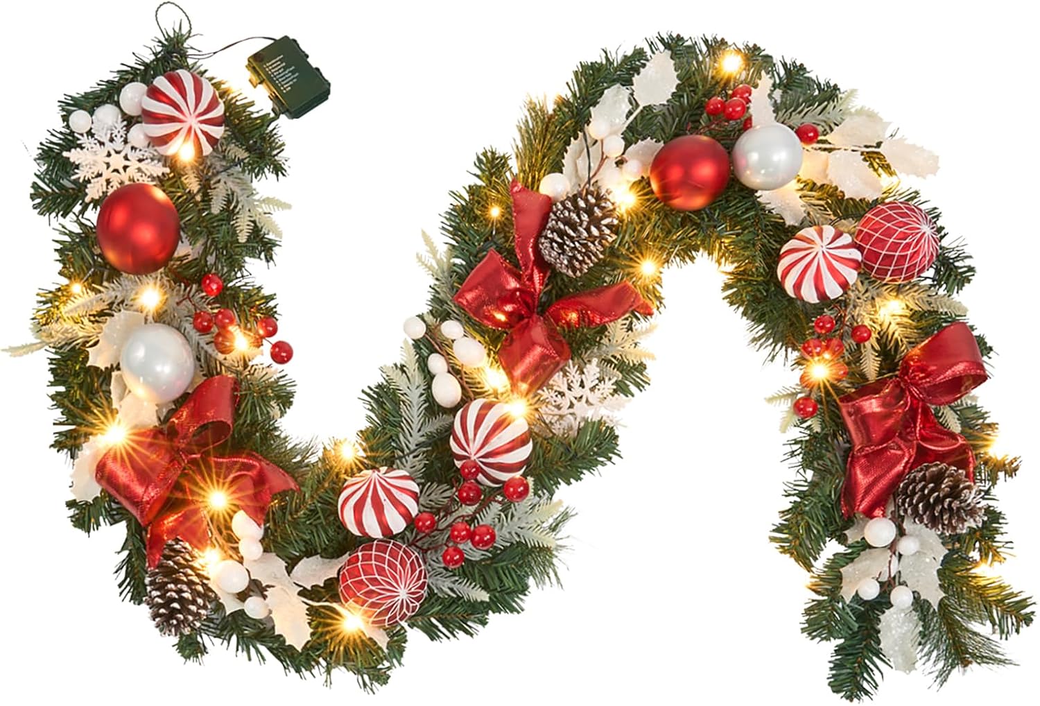 Prelit 6ft Christmas Garland with 25 LED Lights for Festive Decor