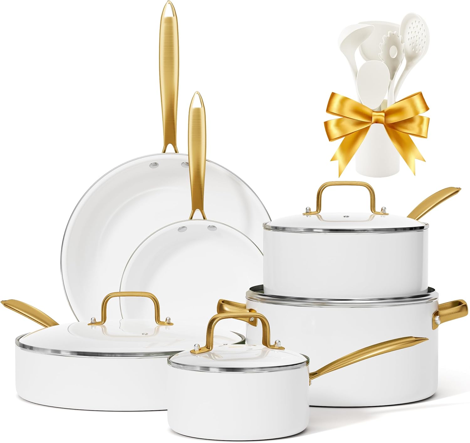 Ceramic Cookware Set Non Stick VONIKI 16 Pcs Kitchen Essentials