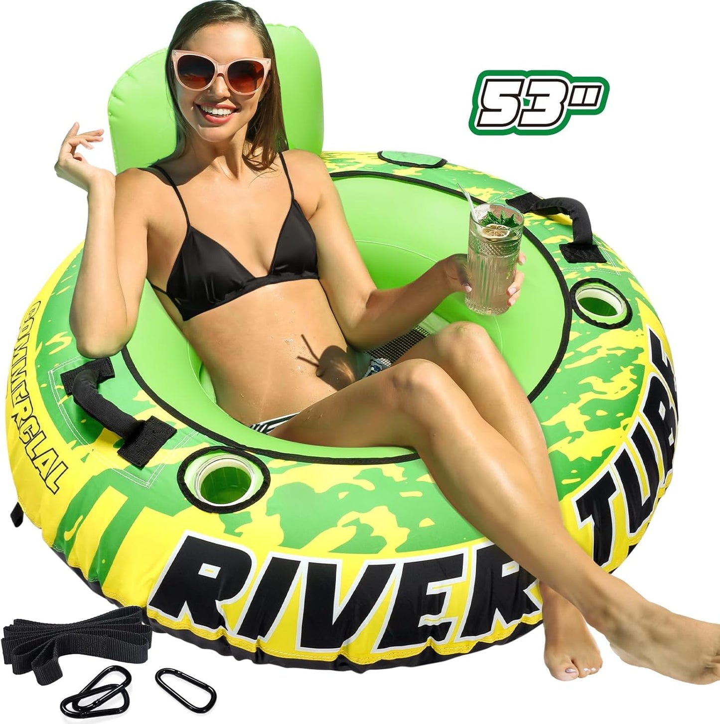 53 Heavy Duty River Tube for Floating with Cup Holders & Handles