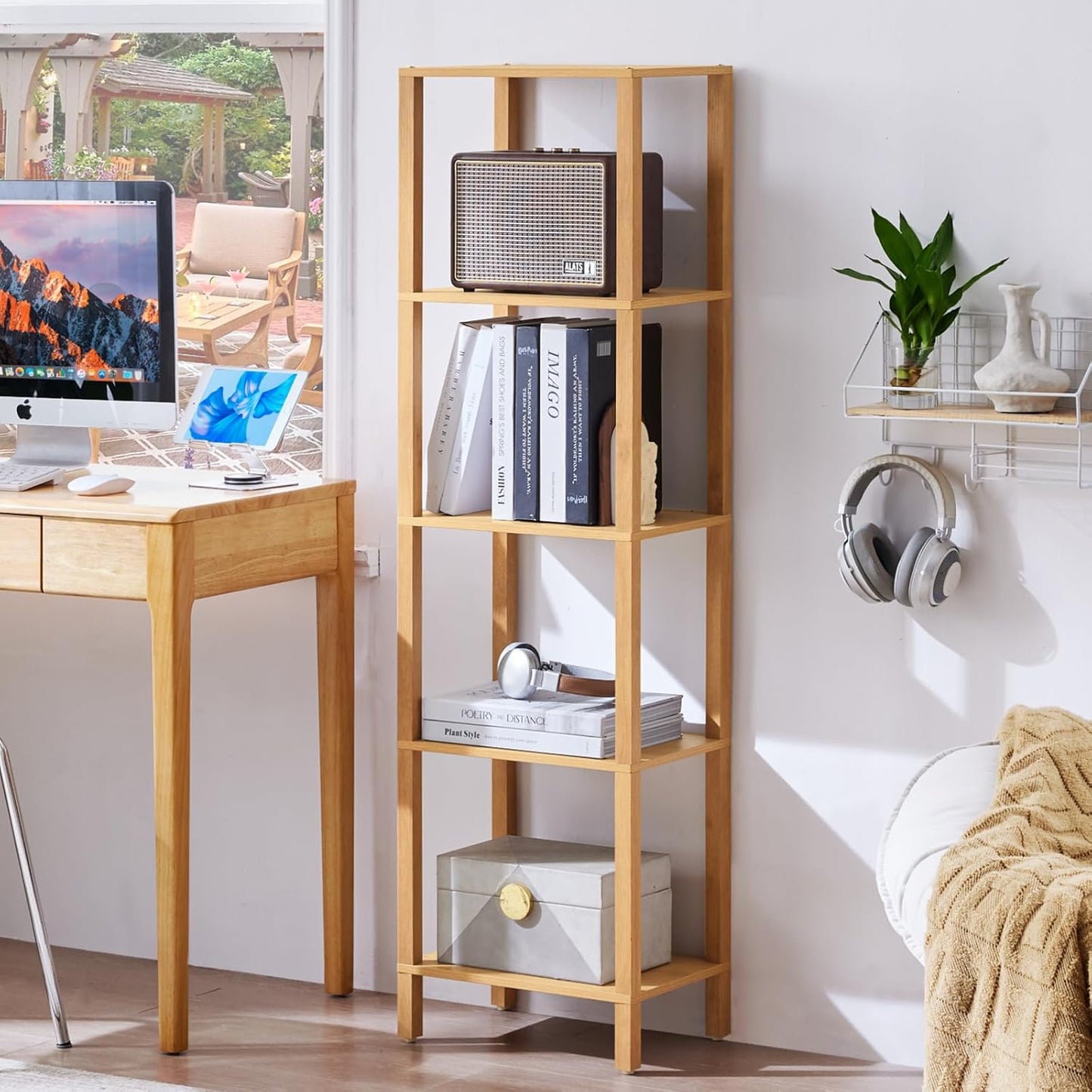 54in Tall Bookshelf - 5-Tier Slim Bookcase for Small Spaces
