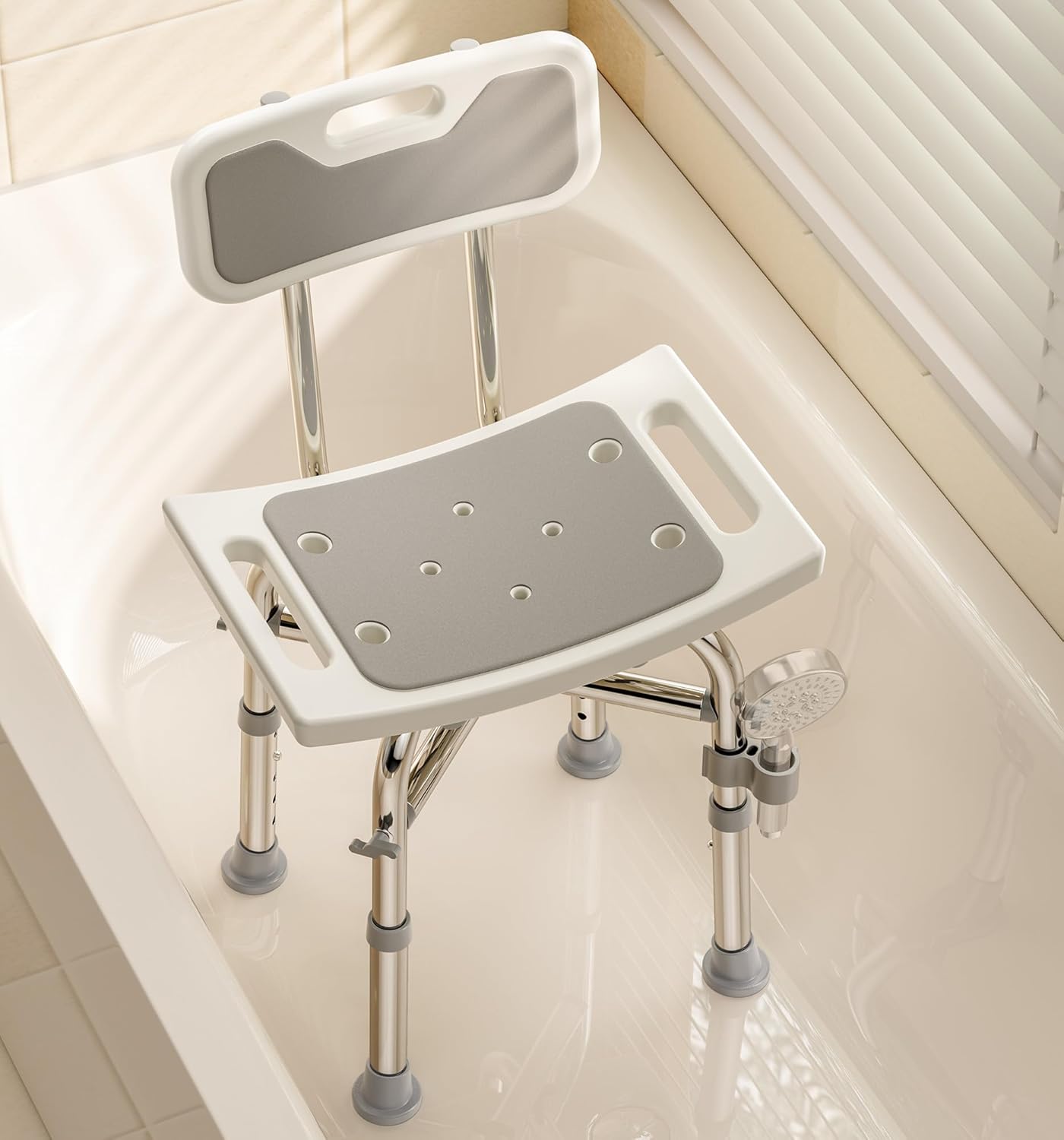 Shower Chair with Back for Elderly and Disabled - Adjustable Height