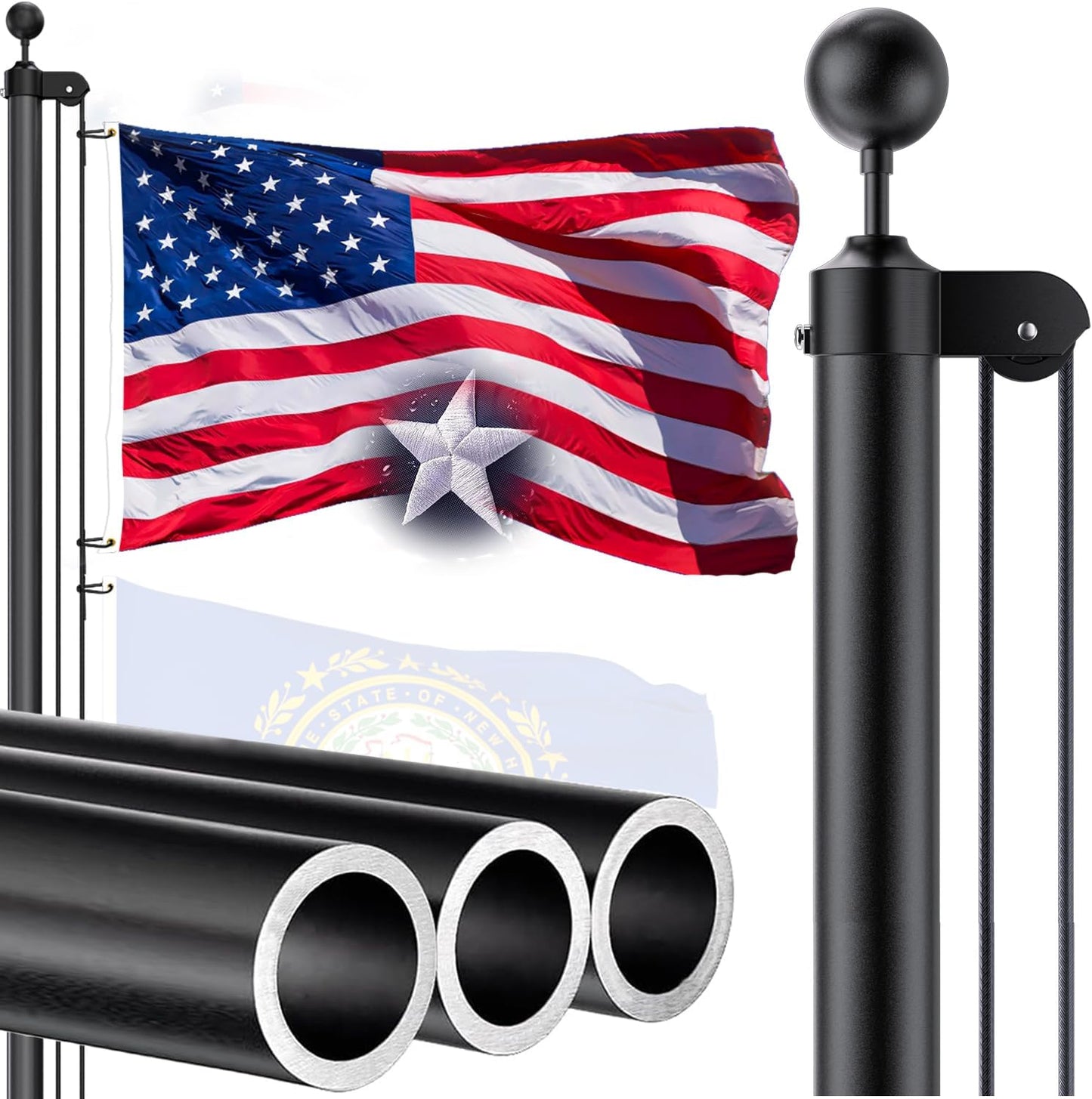 25 FT Heavy Duty Flag Pole with 5x3 Nylon Flag for Outdoors