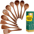 AIUHI Wooden Kitchen Utensils Set - Teak 10-Piece No Scratch