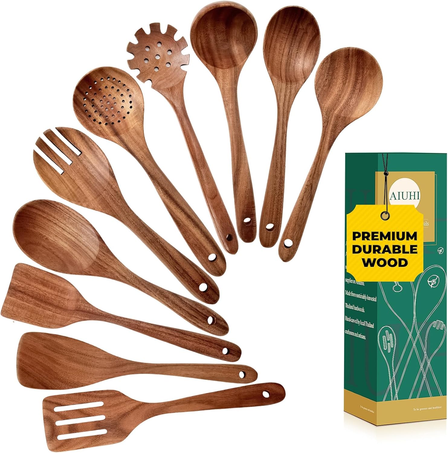 AIUHI Wooden Kitchen Utensils Set for Cooking Essentials