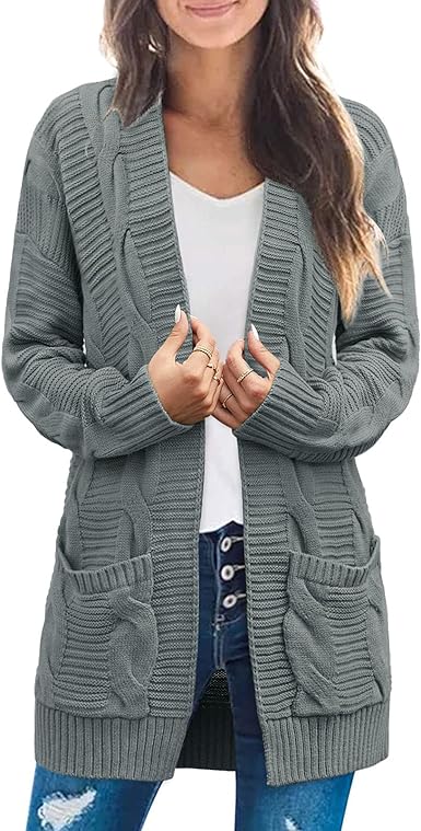 MEROKEETY Women's Long Sleeve Cable Knit Cardigan for Fall
