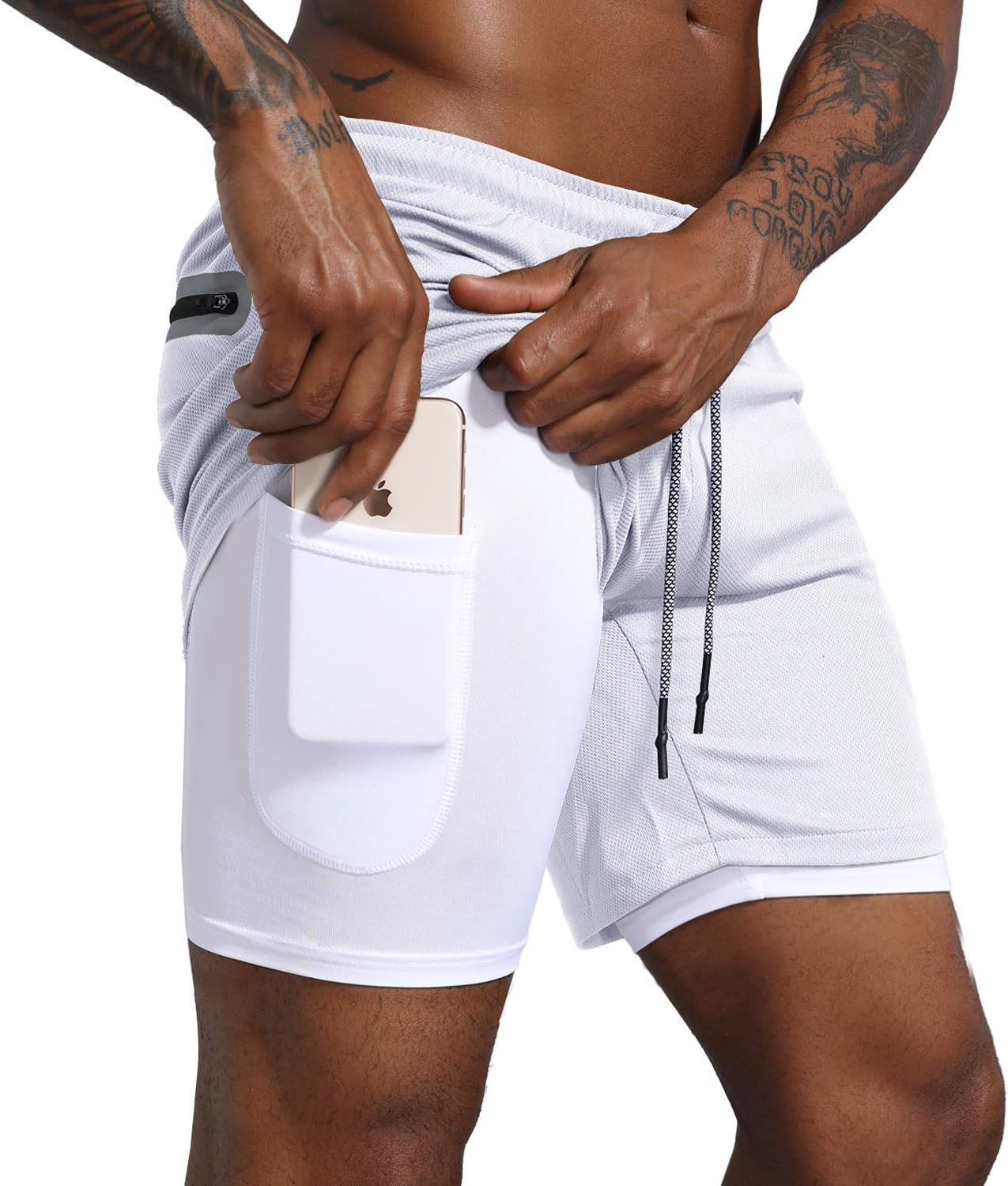 Leidowei Men's 2 in 1 Workout Shorts with Zip Pockets - Lightweight & Versatile