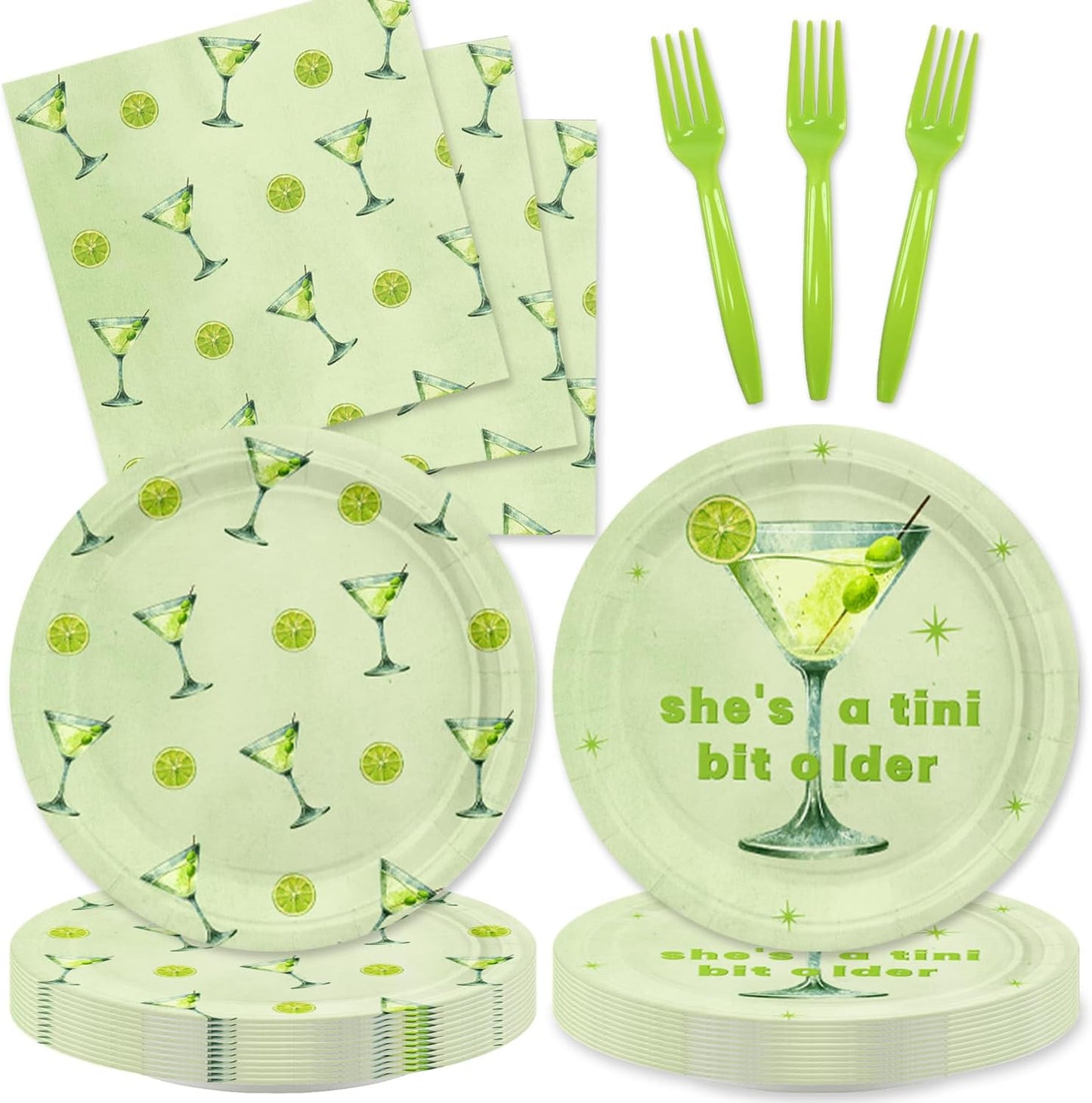 Green Cocktail Party Supplies - 48Pcs Disposable Tableware