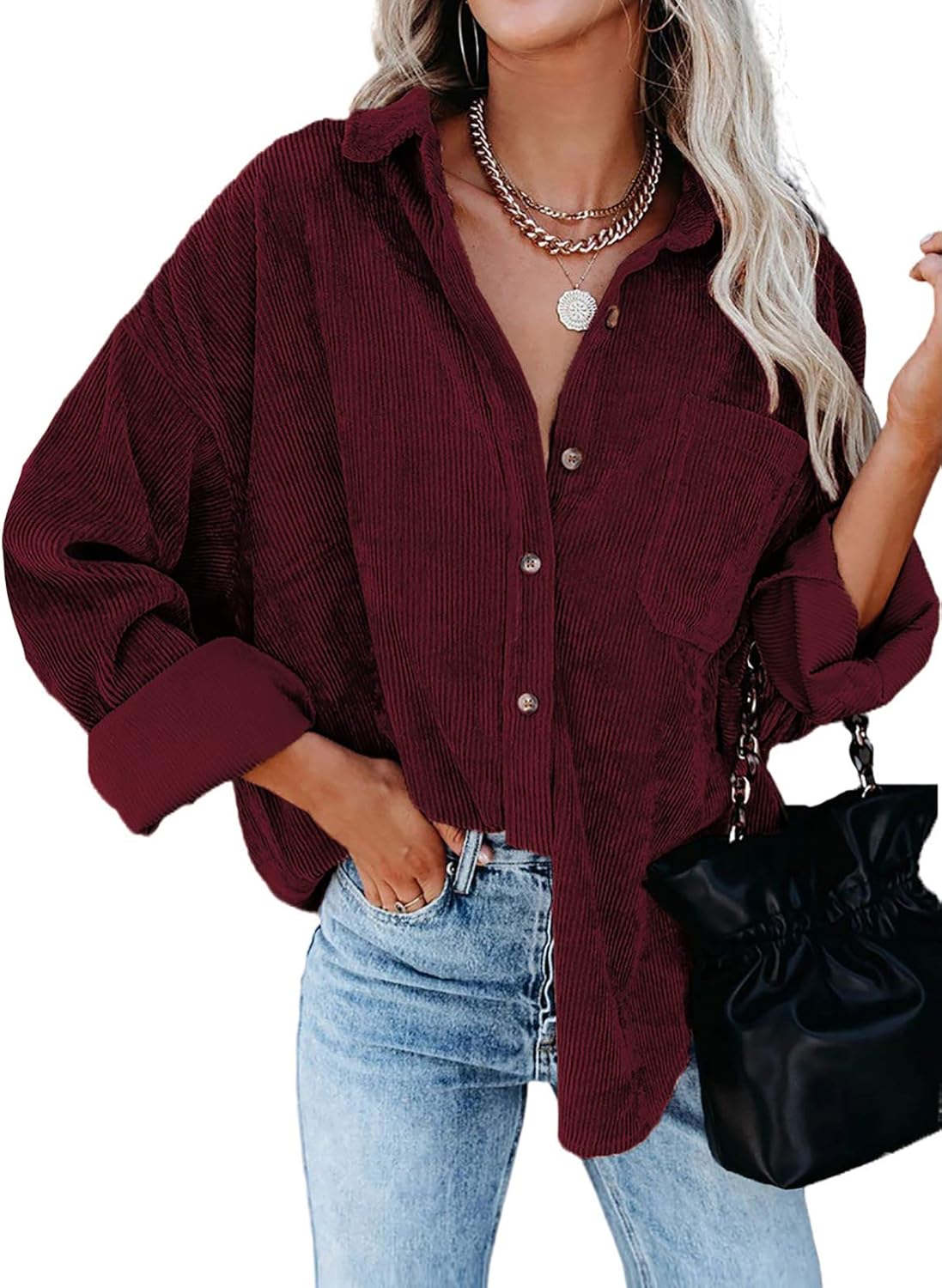 Dokotoo Womens Corduroy Button Down Shirt for All Seasons